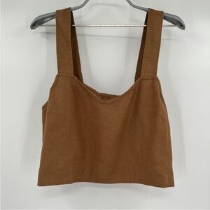 Quince Golden Brown Linen Boxy Cropped Tank sz L Women's  Flax Top